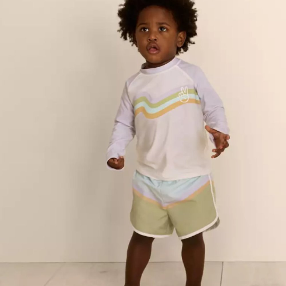 NWT Little Co. by Lauren Conrad 18 Months Swim Shorts & Peace Rash Guard - 2 PC